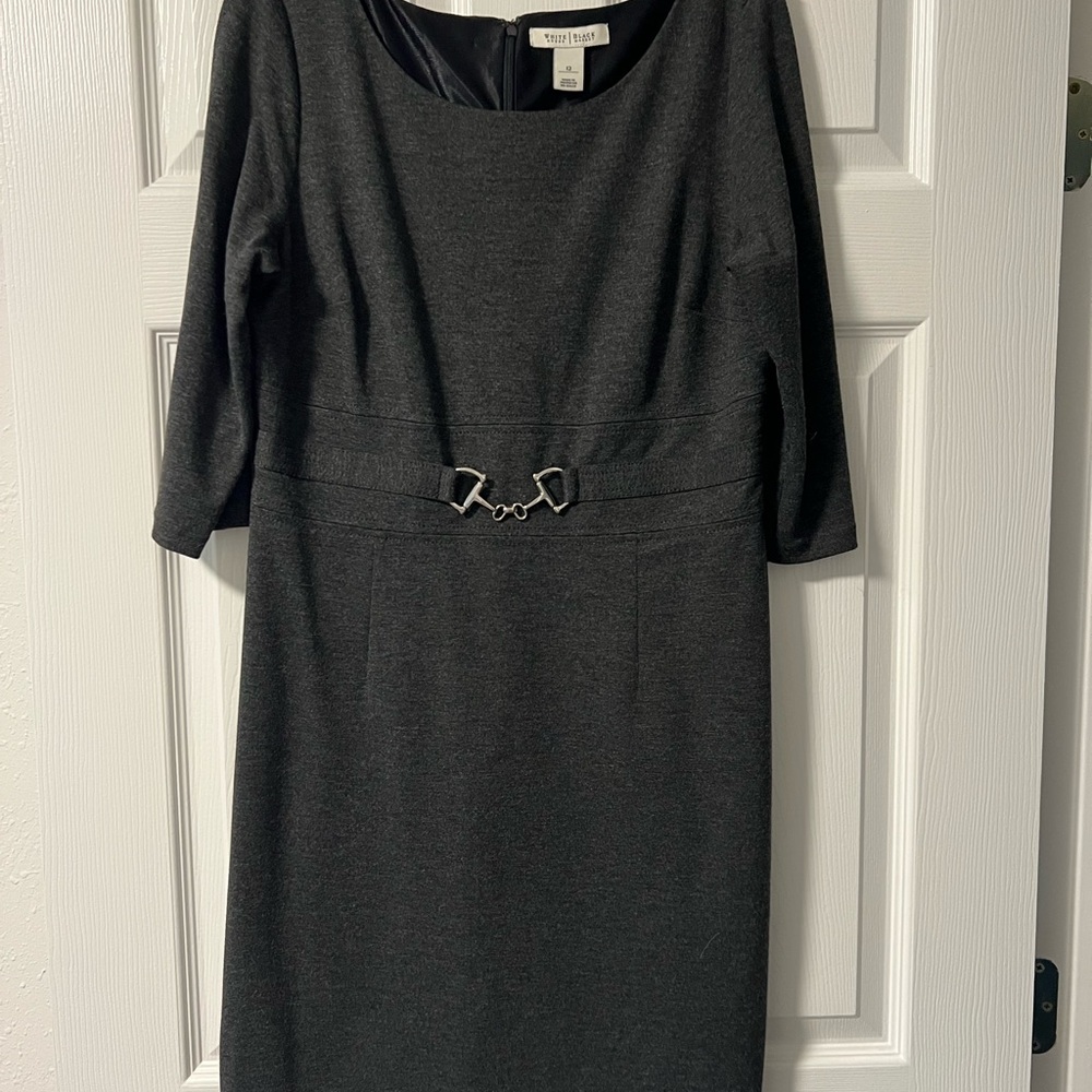 White House Black Market Dark Charcoal Midi Sheath Dress with Waist Hardware